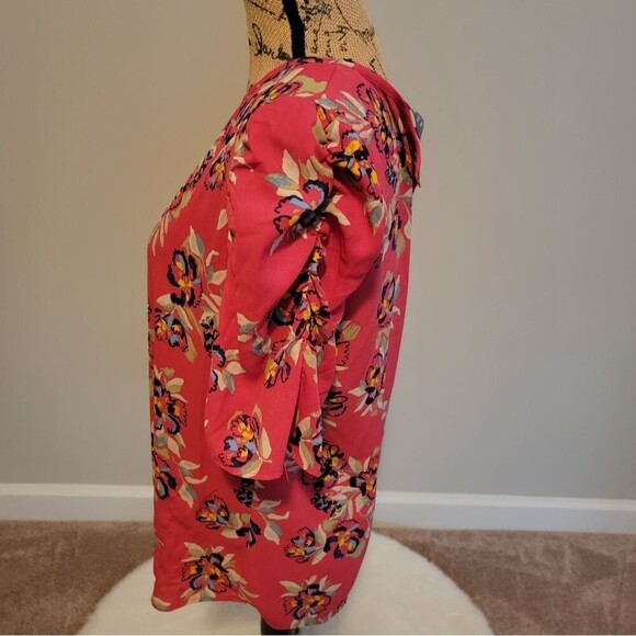 Sharagano pink floral top with puffy sleeves - Picture 2 of 6